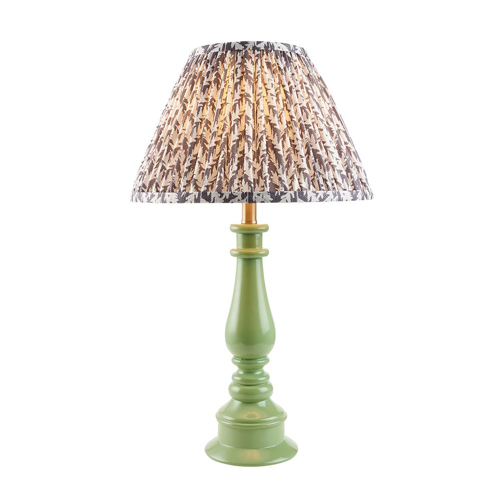 Myrtle And Leaf 30cm Pearl Grey Shade Table Lamp With Gloss Cotswold Green Base