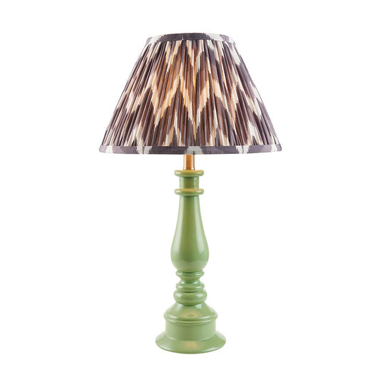 Myrtle And Zigzag 30cm Pearl Grey Shade Table Lamp With Gloss Cotswold Green Base