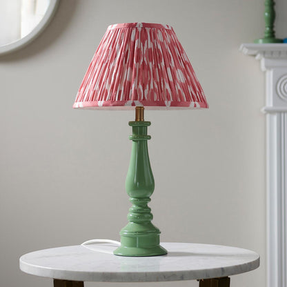 Myrtle And Ikat 30cm Coral Pink Shade Table Lamp With Gloss Cotswold Green Base