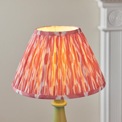 Myrtle And Ikat 30cm Coral Pink Shade Table Lamp With Gloss Cotswold Green Base