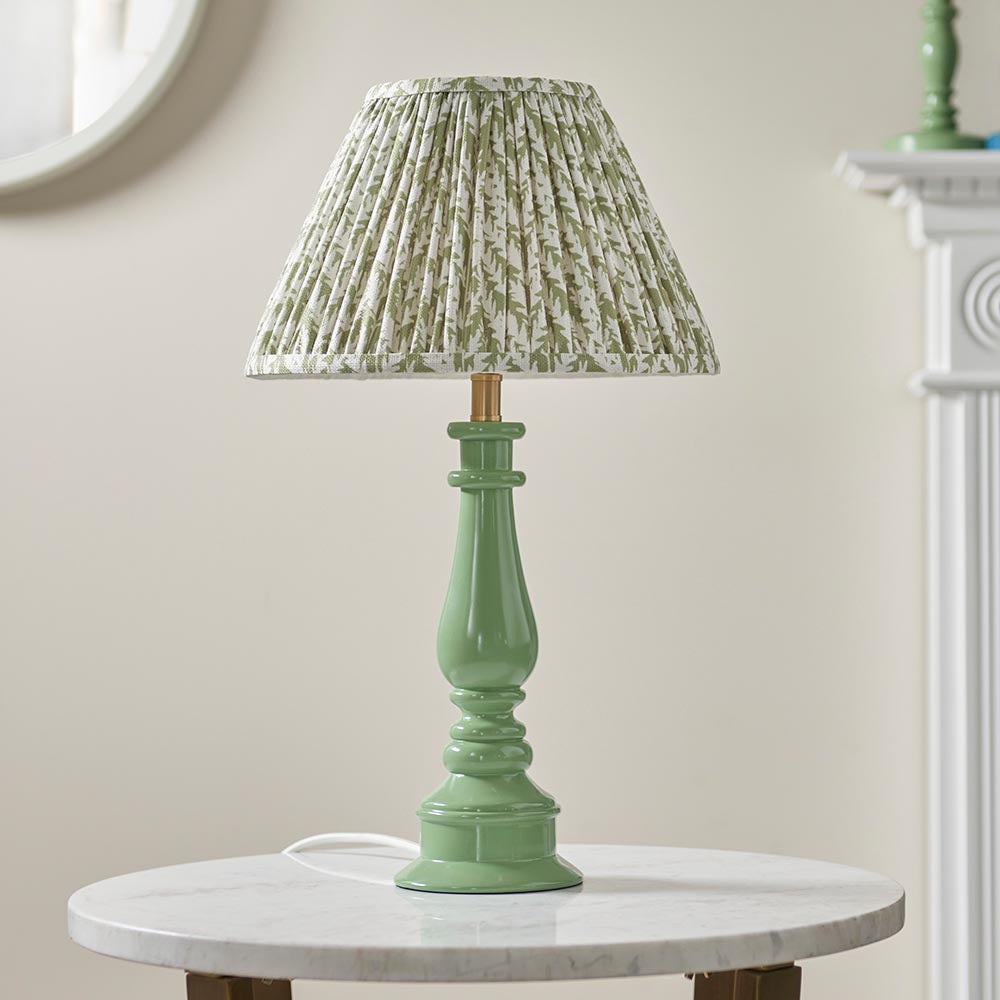 Myrtle And Leaf 30cm Herb Garden Green Shade Table Lamp With Gloss Cotswold Green Base