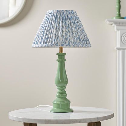 Myrtle And Leaf 30cm Shell Bay Blue Shade Table Lamp With Gloss Cotswold Green Base