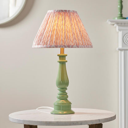 Myrtle And Leaf 30cm Peachy Keen Shade Table Lamp With Gloss Cotswold Green Base