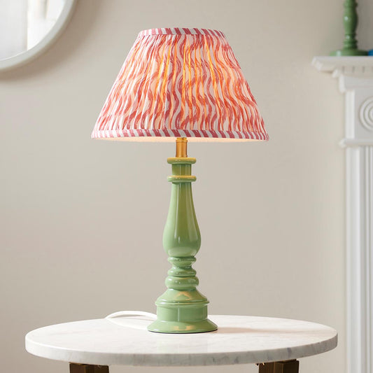 Myrtle And Ripple 30cm Coral Pink Shade Table Lamp With Gloss Cotswold Green Base