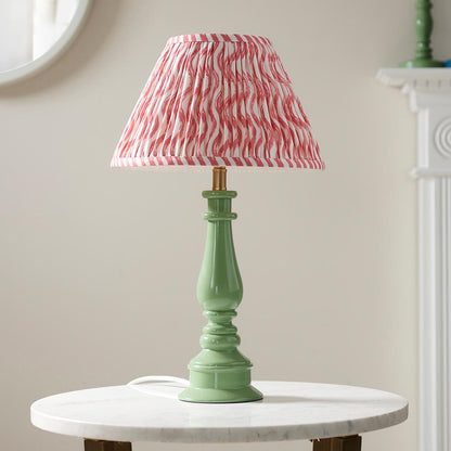 Myrtle And Ripple 30cm Coral Pink Shade Table Lamp With Gloss Cotswold Green Base