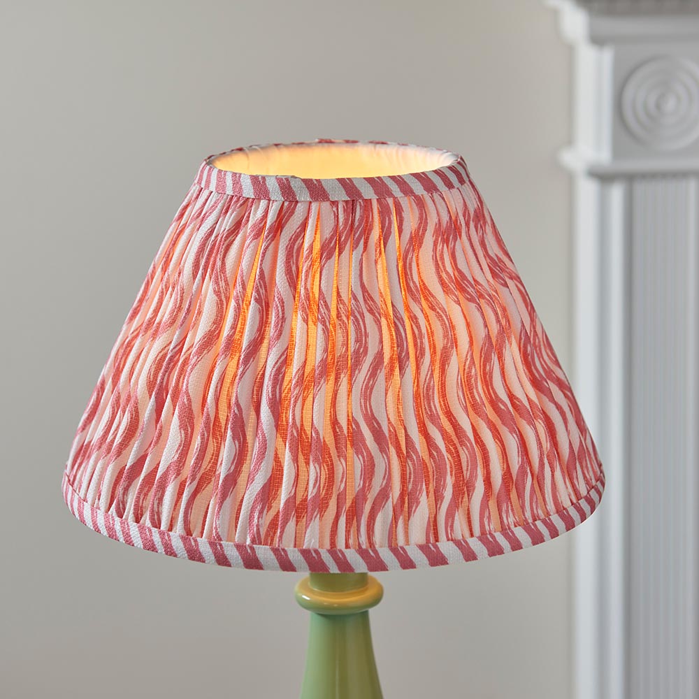 Myrtle And Ripple 30cm Coral Pink Shade Table Lamp With Gloss Cotswold Green Base