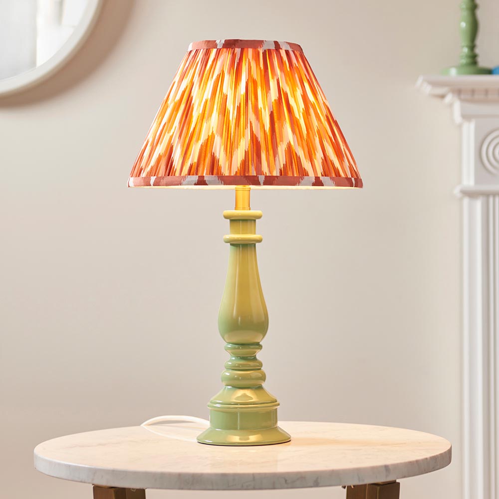 Myrtle And Zigzag 30cm Apricot Orange Shade Table Lamp With Gloss Cotswold Green Base
