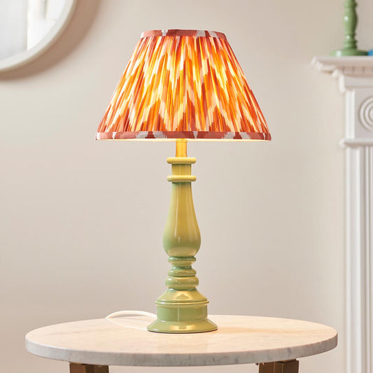 Myrtle And Zigzag 30cm Apricot Orange Shade Table Lamp With Gloss Cotswold Green Base