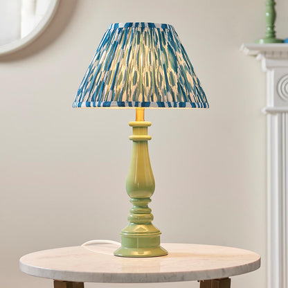 Myrtle And Ikat 30cm Marlin Blue Shade Table Lamp With Gloss Cotswold Green Base