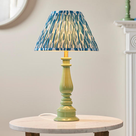 Myrtle And Ikat 30cm Marlin Blue Shade Table Lamp With Gloss Cotswold Green Base