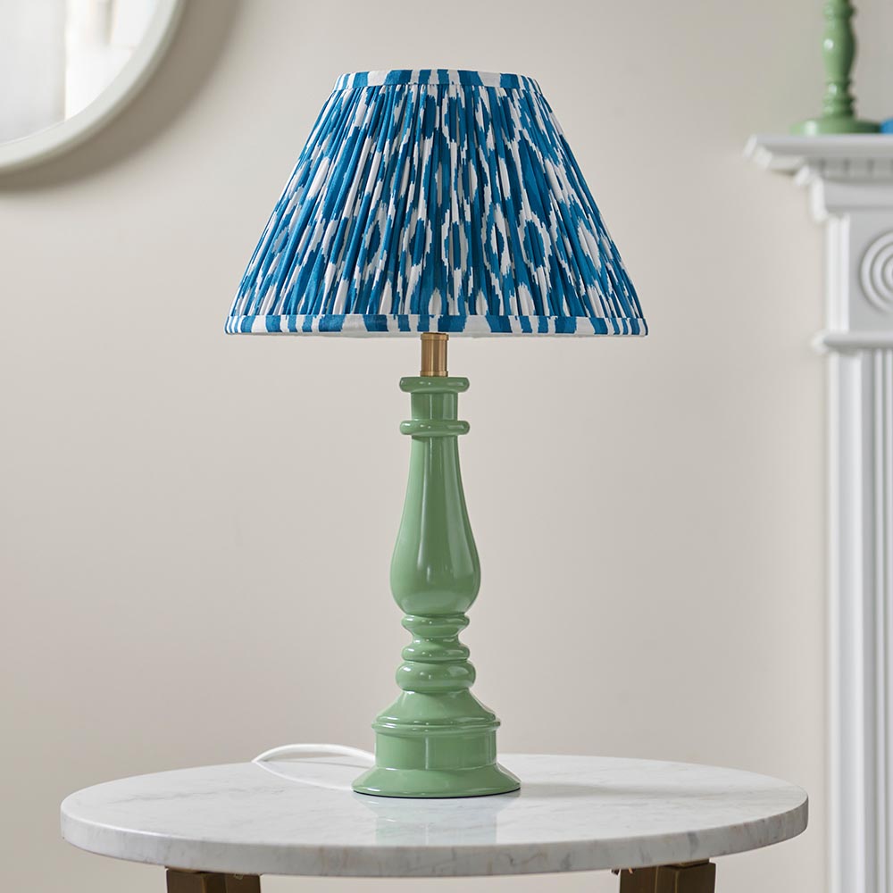 Myrtle And Ikat 30cm Marlin Blue Shade Table Lamp With Gloss Cotswold Green Base