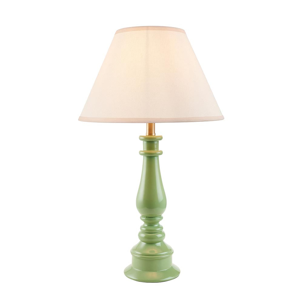 Myrtle And Ivy 30cm Vintage White Shade Table Lamp With Gloss Cotswold Green Base