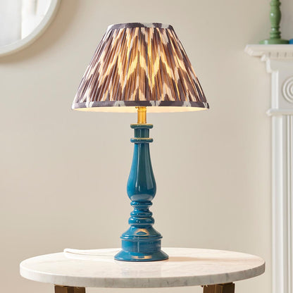 Myrtle And Zigzag 30cm Pearl Grey Shade Table Lamp With Gloss Marlin Blue Base