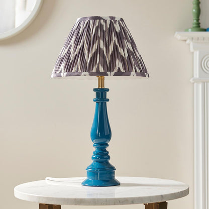 Myrtle And Zigzag 30cm Pearl Grey Shade Table Lamp With Gloss Marlin Blue Base