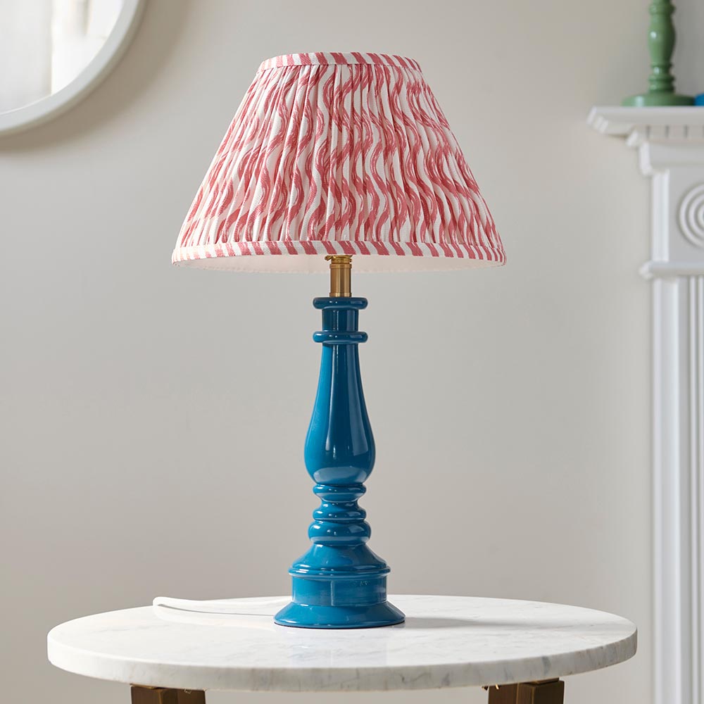 Myrtle And Ripple 30cm Coral Pink Shade Table Lamp With Gloss Marlin Blue Base