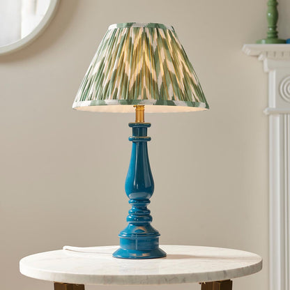 Myrtle And Zigzag 30cm Cotswold Green Shade Table Lamp With Gloss Marlin Blue Base
