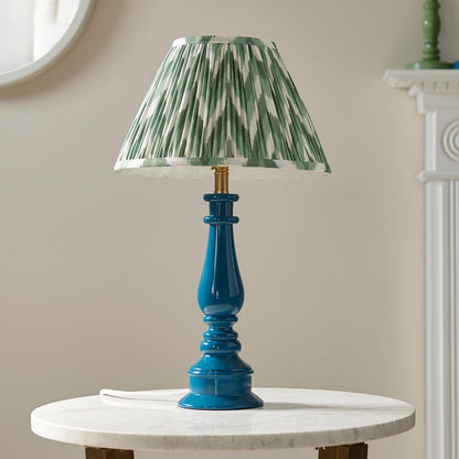 Myrtle And Zigzag 30cm Cotswold Green Shade Table Lamp With Gloss Marlin Blue Base