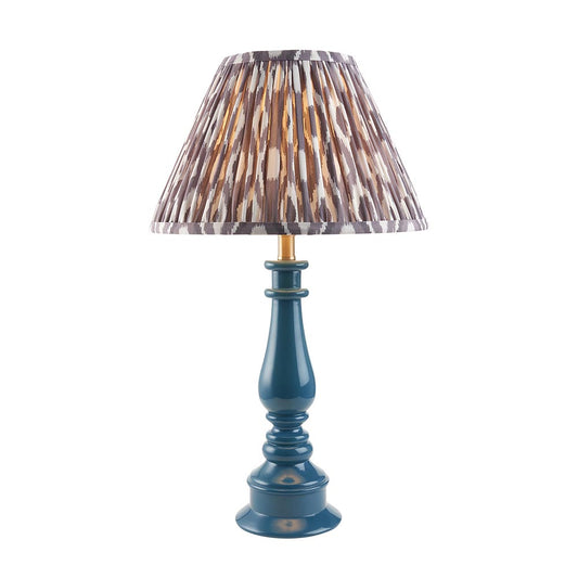 Myrtle And Ikat 30cm Pearl Grey Shade Table Lamp With Gloss Marlin Blue Base