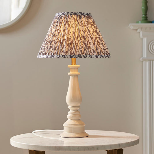 Myrtle And Leaf 30cm Pearl Grey Shade Table Lamp With Gloss Almond White Base