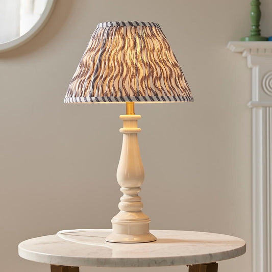Myrtle And Ripple 30cm Pearl Grey Shade Table Lamp With Gloss Almond White Base