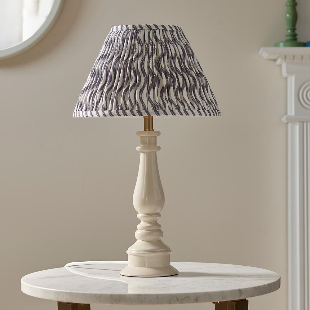 Myrtle And Ripple 30cm Pearl Grey Shade Table Lamp With Gloss Almond White Base