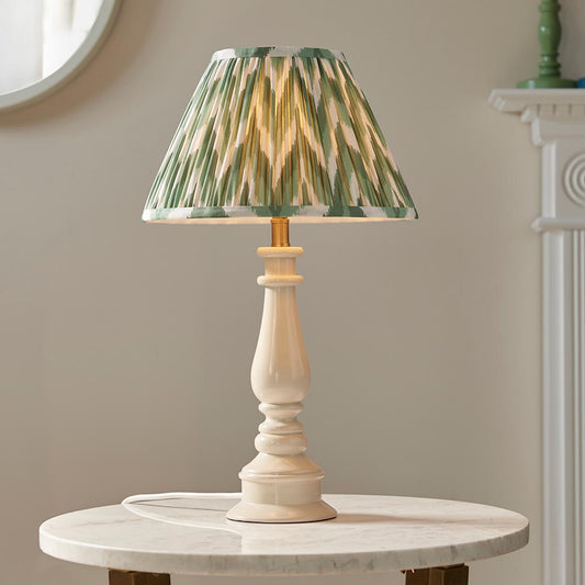 Myrtle And Zigzag 30cm Cotswold Green Shade Table Lamp With Gloss Almond White Base