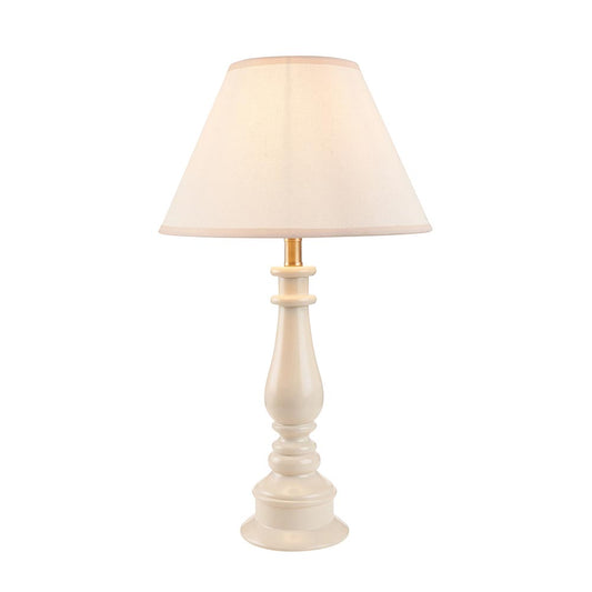 Myrtle And Ivy 30cm Vintage White Shade Table Lamp With Gloss Almond White Base