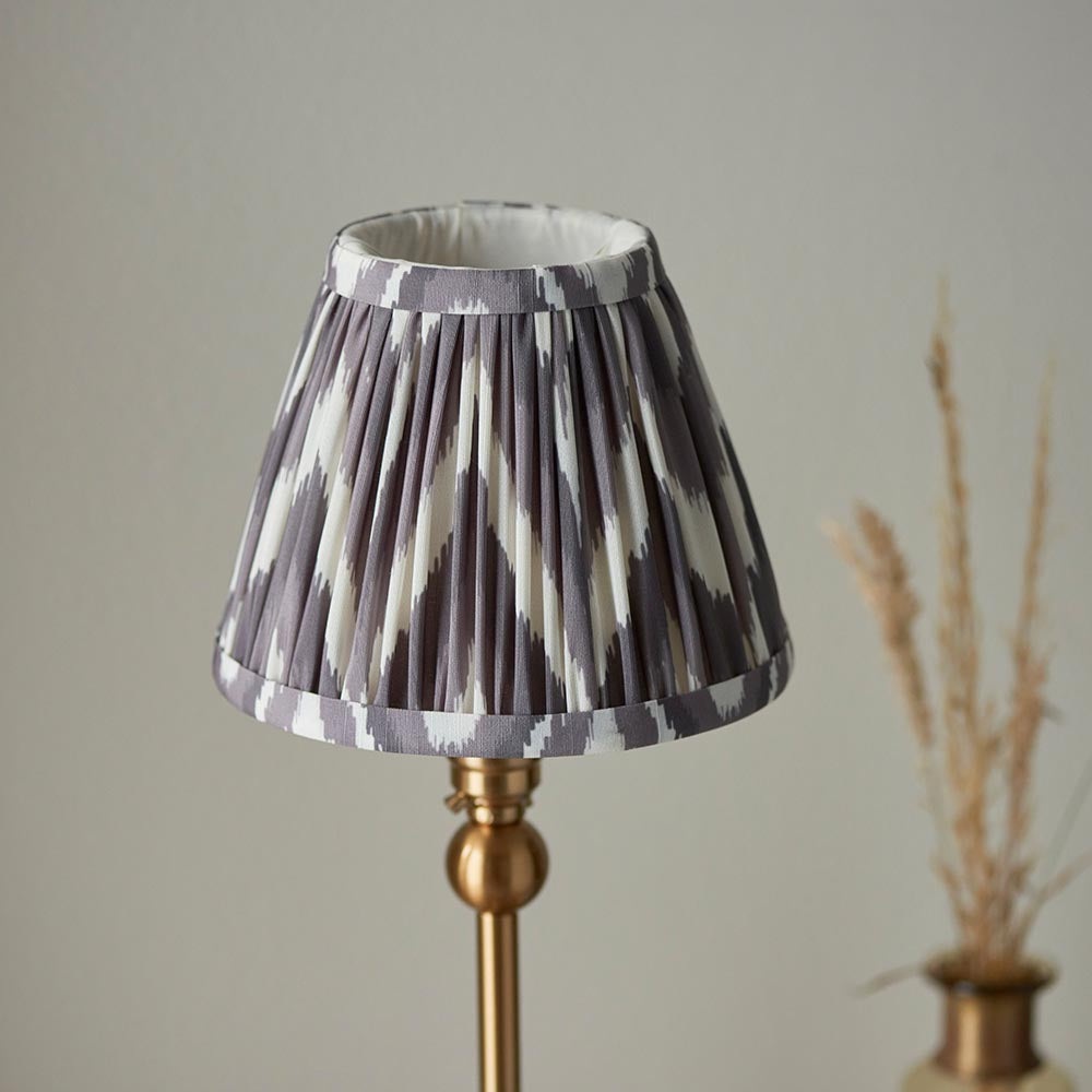 Santiago And Zigzag 16cm Pearl Grey Shade Table Lamp In Brushed Aged Brass