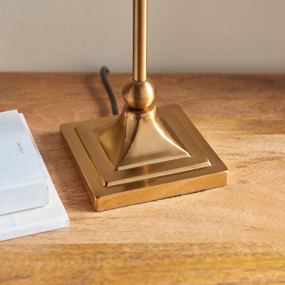 Santiago And Zigzag 16cm Pearl Grey Shade Table Lamp In Brushed Aged Brass