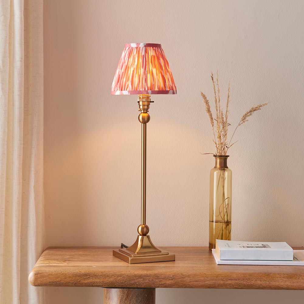 Santiago And Ikat 16cm Coral Pink Shade Table Lamp In Brushed Aged Brass