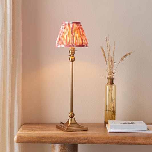 Santiago And Ikat 16cm Coral Pink Shade Table Lamp In Brushed Aged Brass