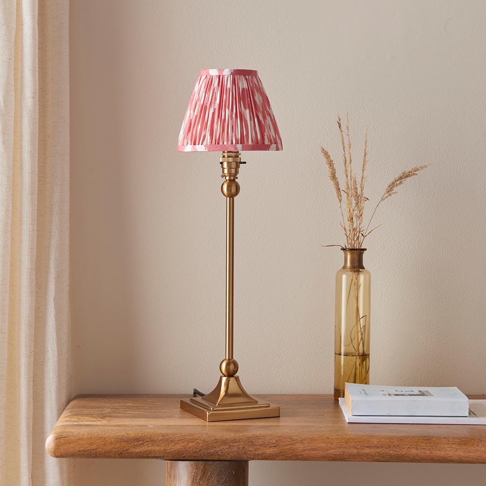 Santiago And Ikat 16cm Coral Pink Shade Table Lamp In Brushed Aged Brass
