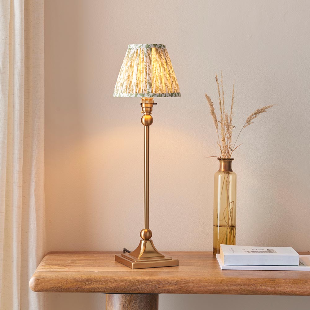 Santiago And Leaf 16cm Herb Garden Green Shade Table Lamp In Brushed Aged Brass
