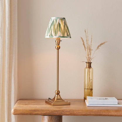 Santiago And Zigzag 16cm Cotswold Green Shade Table Lamp In Brushed Aged Brass
