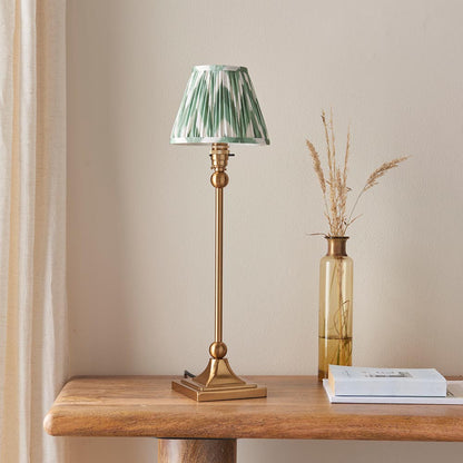 Santiago And Zigzag 16cm Cotswold Green Shade Table Lamp In Brushed Aged Brass