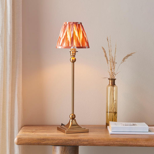 Santiago And Zigzag 16cm Apricot Orange Shade Table Lamp In Brushed Aged Brass