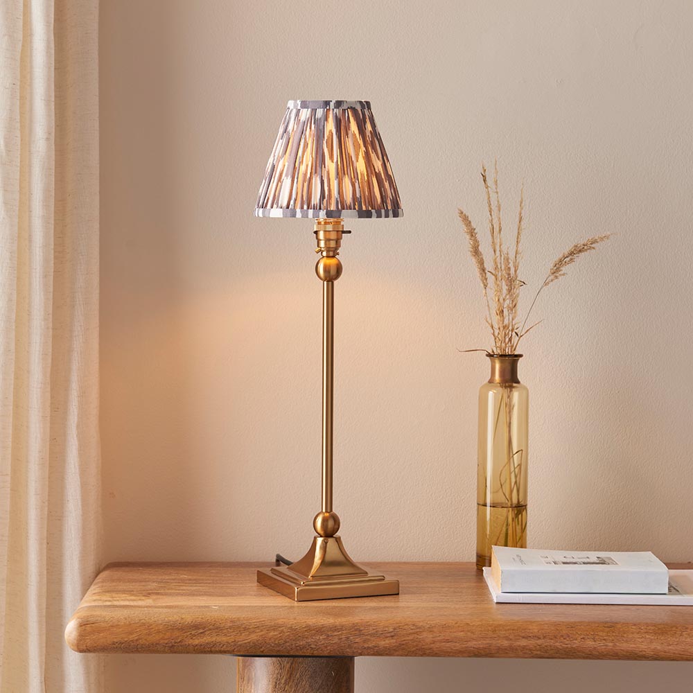 Santiago And Ikat 16cm Pearl Grey Shade Table Lamp In Brushed Aged Brass