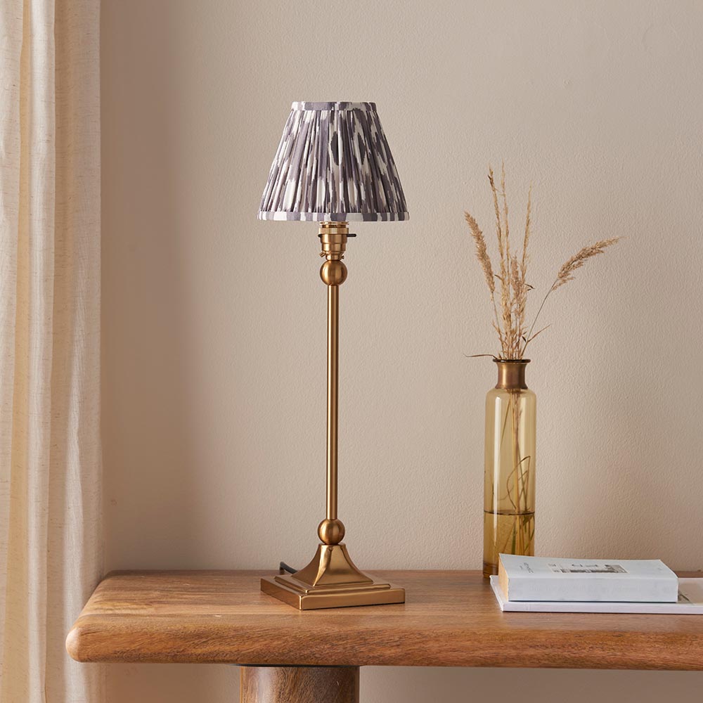 Santiago And Ikat 16cm Pearl Grey Shade Table Lamp In Brushed Aged Brass