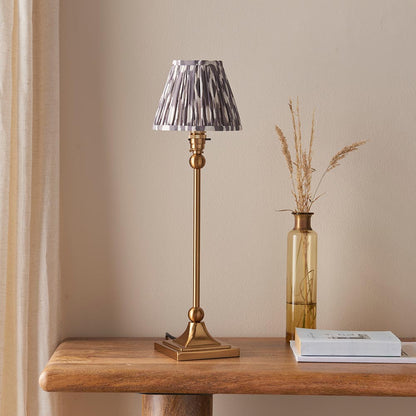 Santiago And Ikat 16cm Pearl Grey Shade Table Lamp In Brushed Aged Brass