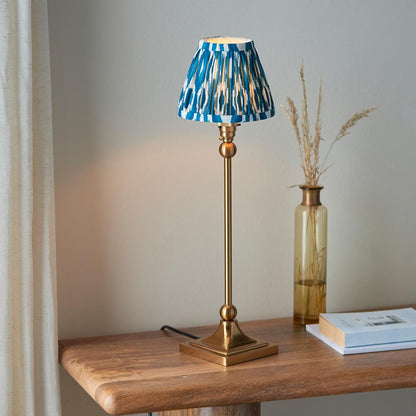 Santiago And Ikat 16cm Marlin Blue Shade Table Lamp In Brushed Aged Brass