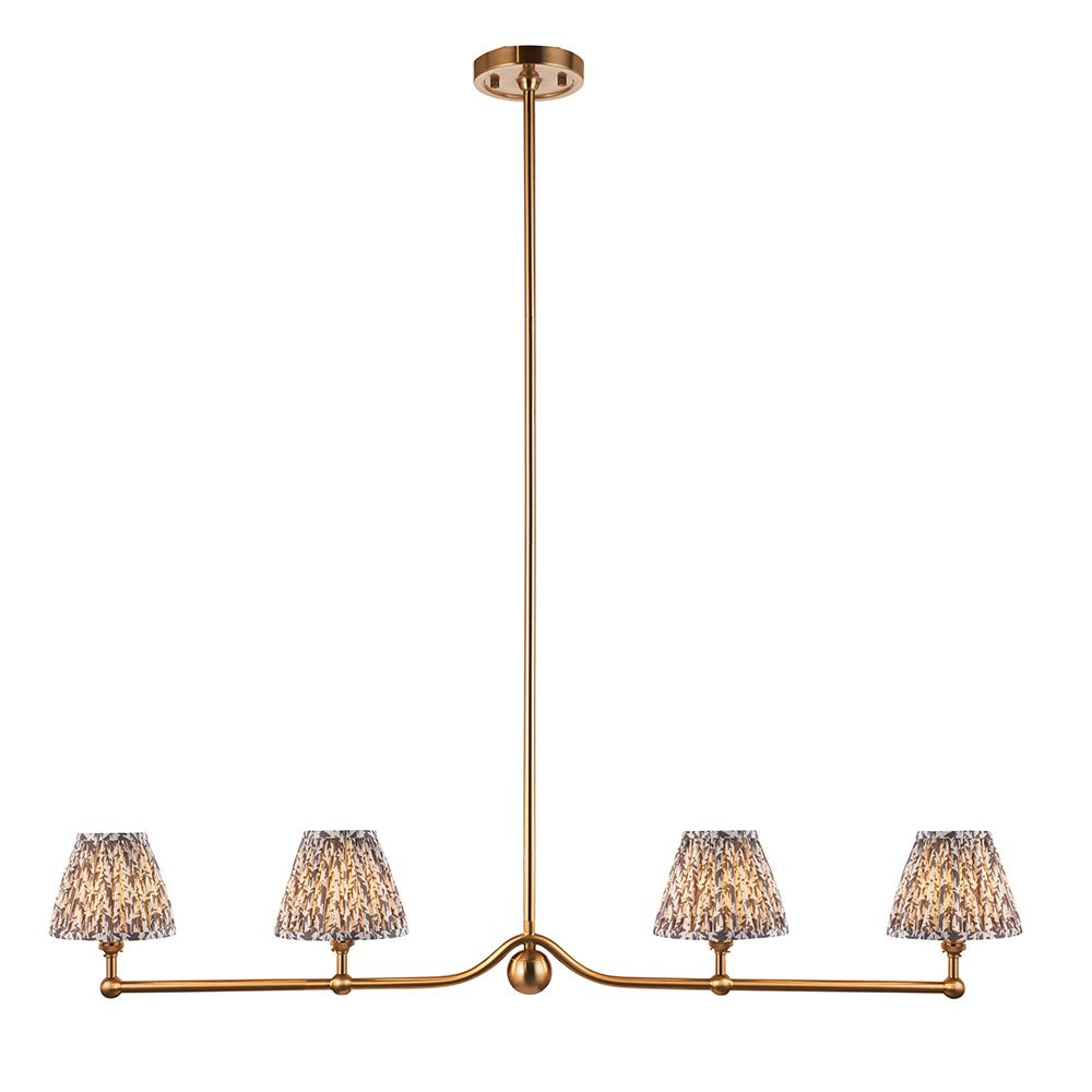 Santiago And Leaf 4 Lights 16cm Pearl Grey Shade Ceiling Pendant Light In Brushed Aged Brass
