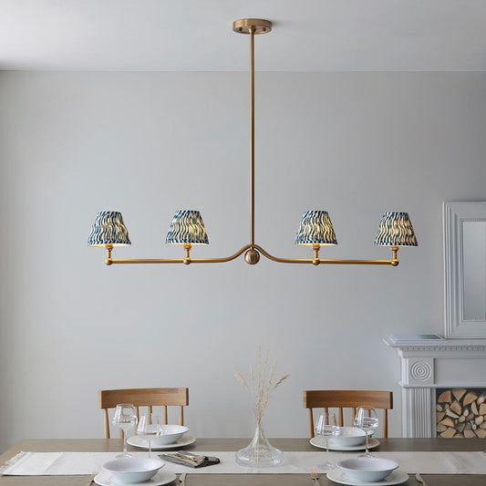 Santiago And Ripple 4 Lights 16cm Marlin Blue Shade Ceiling Pendant Light In Brushed Aged Brass