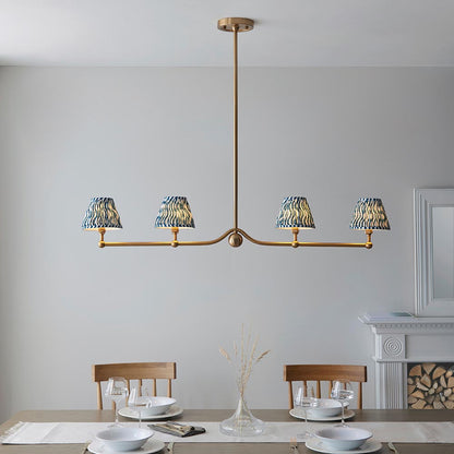 Santiago And Ripple 4 Lights 16cm Marlin Blue Shade Ceiling Pendant Light In Brushed Aged Brass