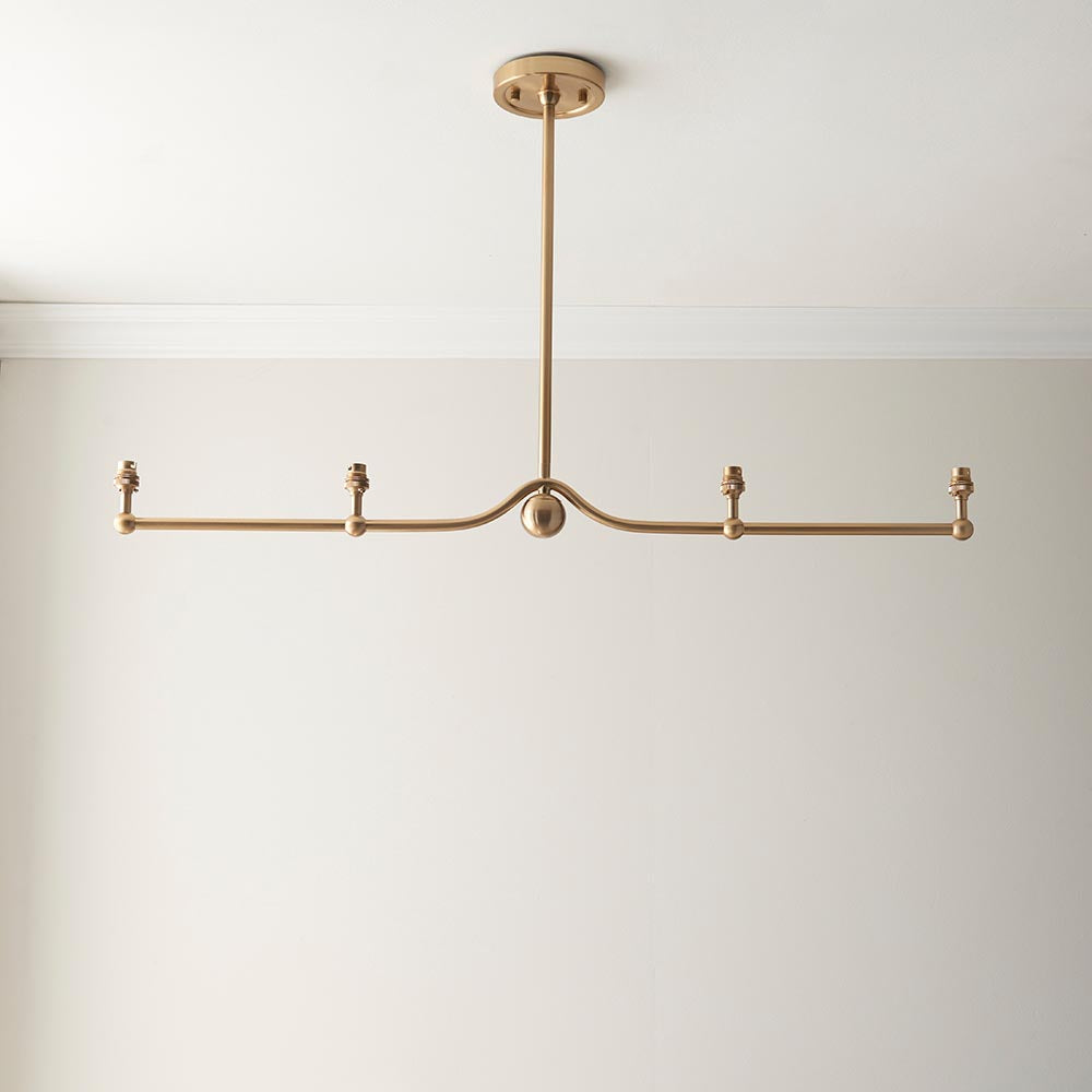 Santiago And Ripple 4 Lights 16cm Marlin Blue Shade Ceiling Pendant Light In Brushed Aged Brass