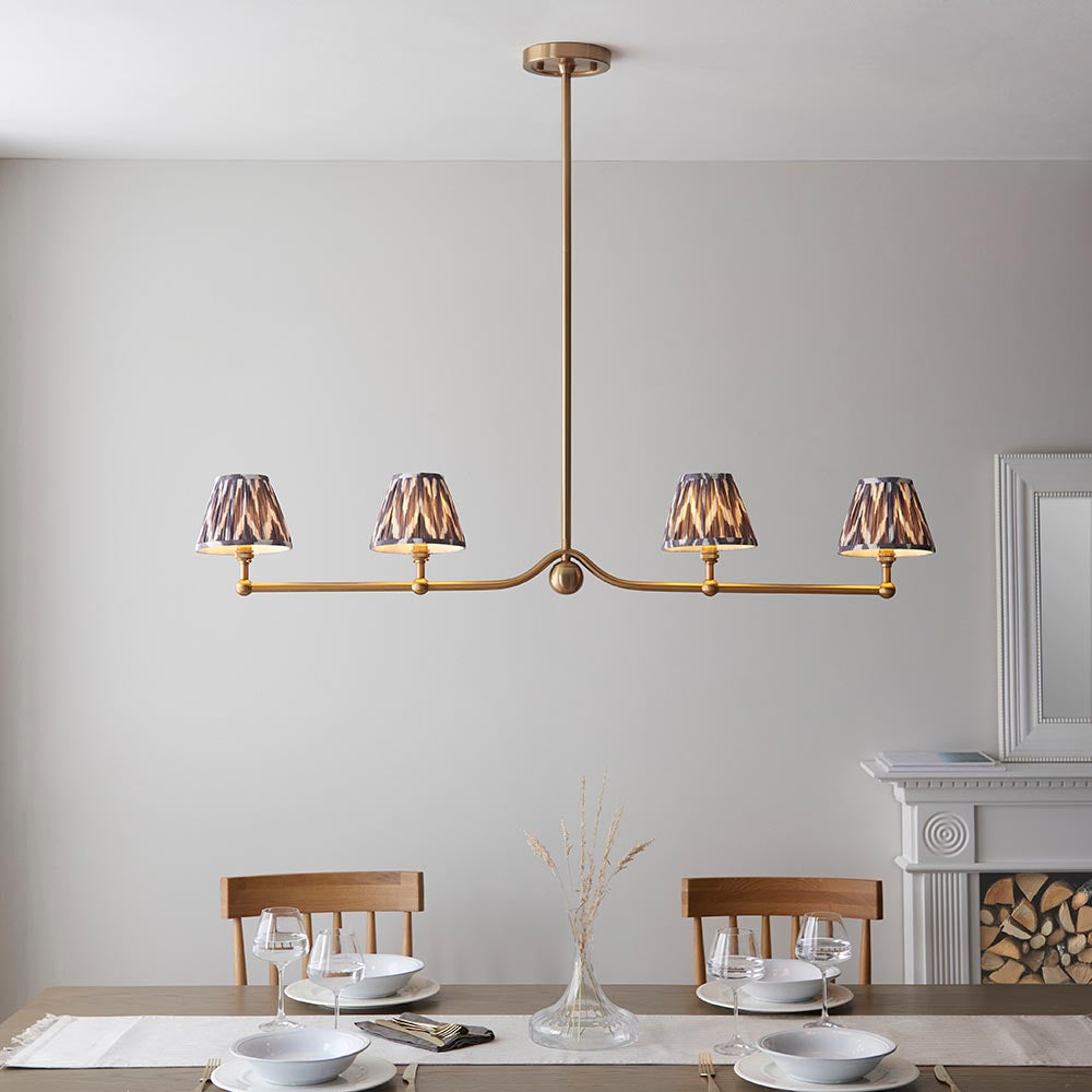Santiago And Zigzag 4 Lights 16cm Pearl Grey Shade Ceiling Pendant Light In Brushed Aged Brass