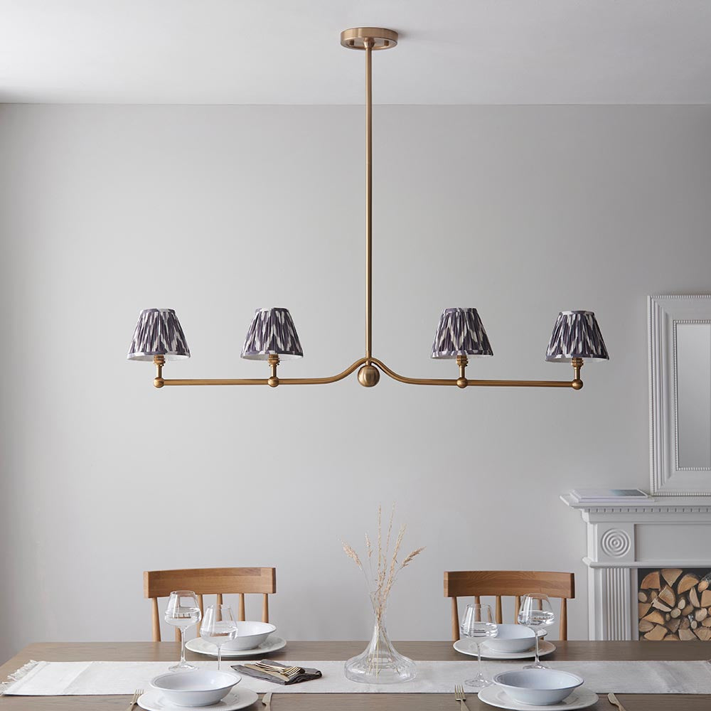 Santiago And Zigzag 4 Lights 16cm Pearl Grey Shade Ceiling Pendant Light In Brushed Aged Brass