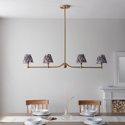 Santiago And Zigzag 4 Lights 16cm Pearl Grey Shade Ceiling Pendant Light In Brushed Aged Brass