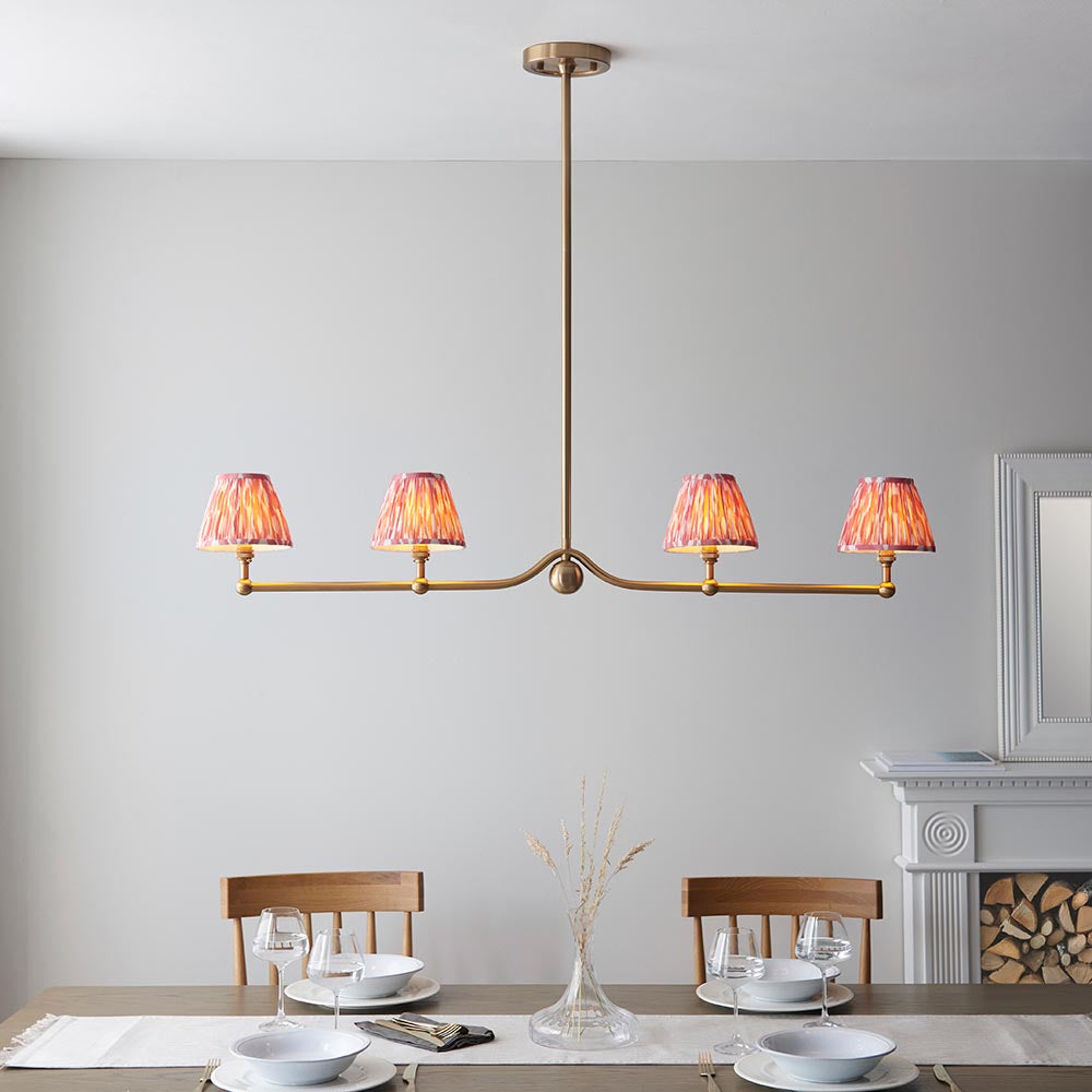 Santiago And Ikat 4 Lights 16cm Coral Pink Shade Ceiling Pendant Light In Brushed Aged Brass