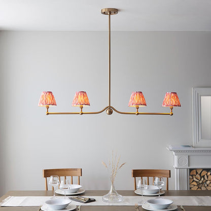 Santiago And Ikat 4 Lights 16cm Coral Pink Shade Ceiling Pendant Light In Brushed Aged Brass