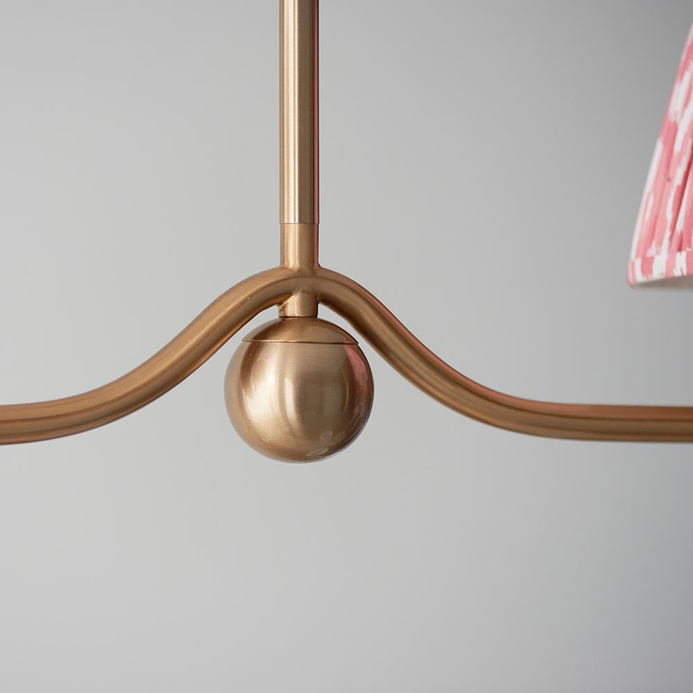 Santiago And Ikat 4 Lights 16cm Coral Pink Shade Ceiling Pendant Light In Brushed Aged Brass